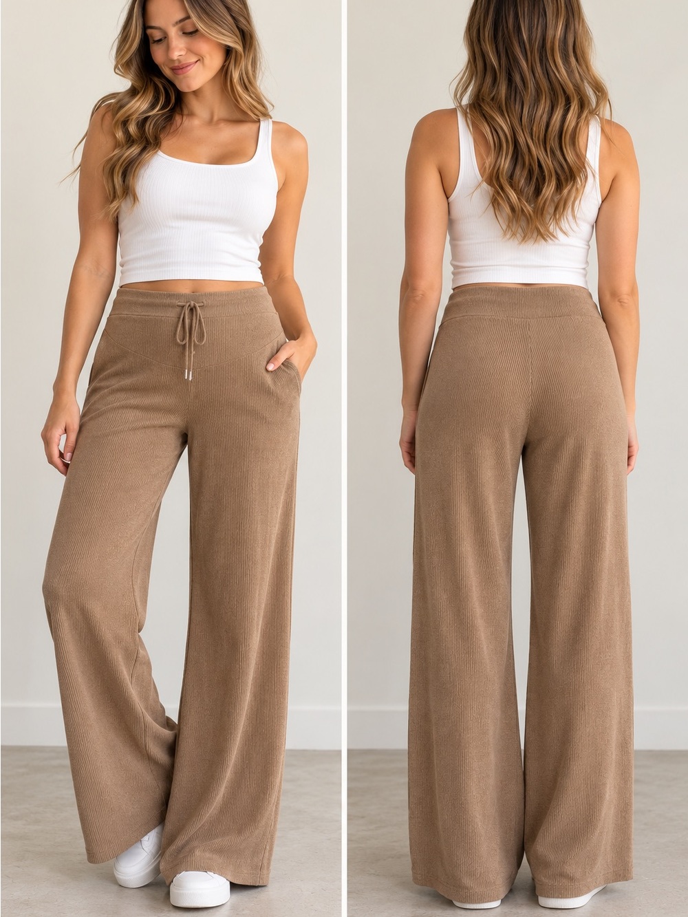 Isabel Maternity by Ingrid + Isabel Brown Ribbed Wide Leg Pants Size M